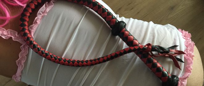 Premium Red en black leather whip